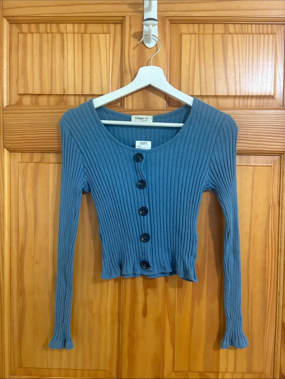 Boutique Brand Size Small Blue Ribbed Long-Sleeve Shirt New With Tags